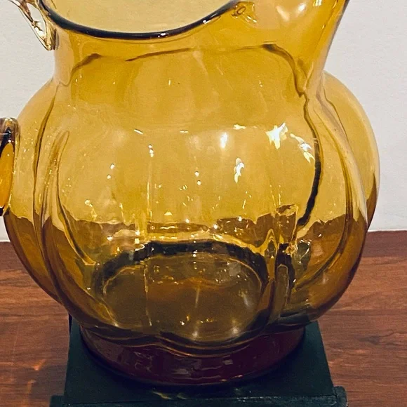 🍁🌟HP🌟VTG 1950s Hand-Blown Amber Glass Pitcher USA - Picture 7 of 9